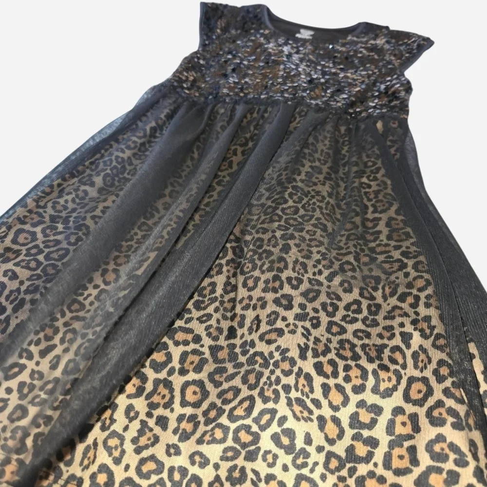Girls' Black & Brown Leopard Print Sequin Dress – Size XXL 🐆✨ - Picture 2 of 6